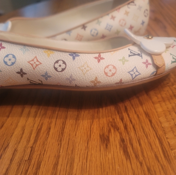 Louis Vuitton White Multi Color Monogram Logo Leather Flats Loafers Shoes - Picture 9 of 13